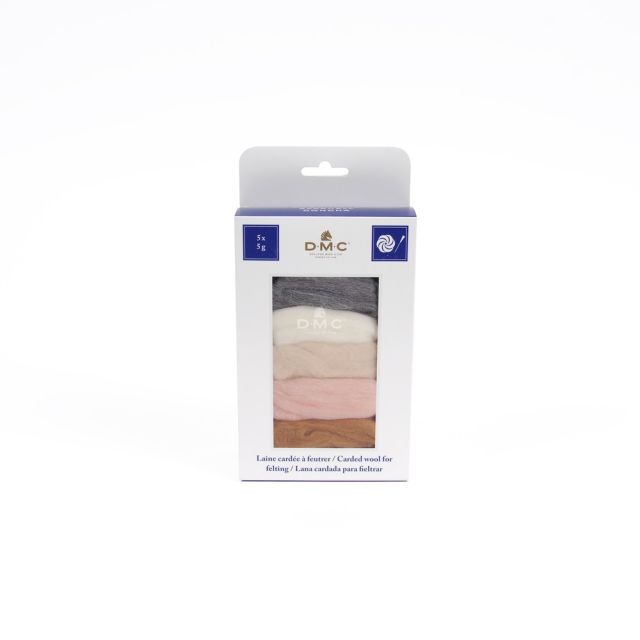 Laine cardée pour feutrage, paquet de 5 coloris Coquillage