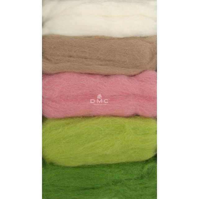 Laine cardée pour feutrage, paquet de 5 coloris Printemps