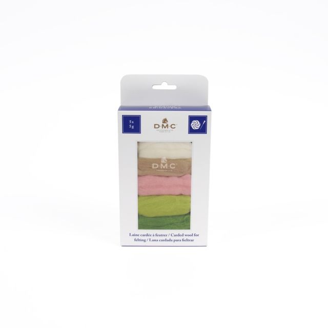 Laine cardée pour feutrage, paquet de 5 coloris Printemps