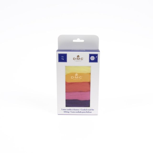 Laine cardée pour feutrage, paquet de 5 coloris Vitamine