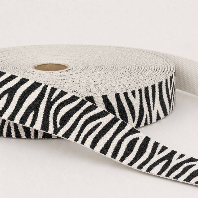 Sangle Polyester aspect Coton 30 mm Zèbre blanc