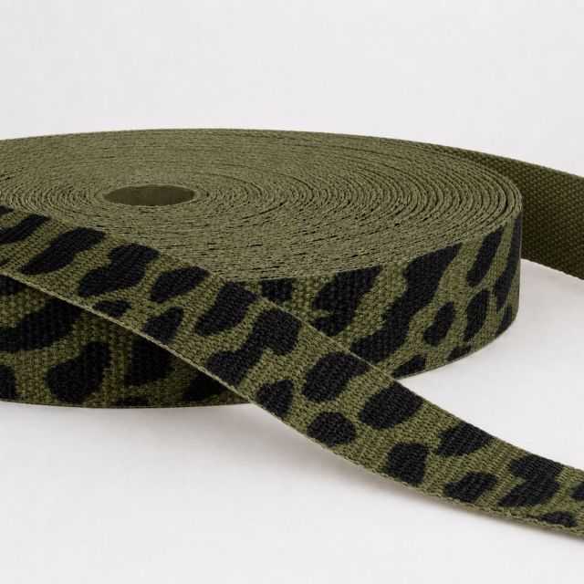 Sangle Polyester aspect Coton 30 mm Léopard kaki