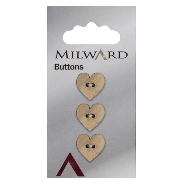 Bouton Milward Coeur bois 15 mm x3
