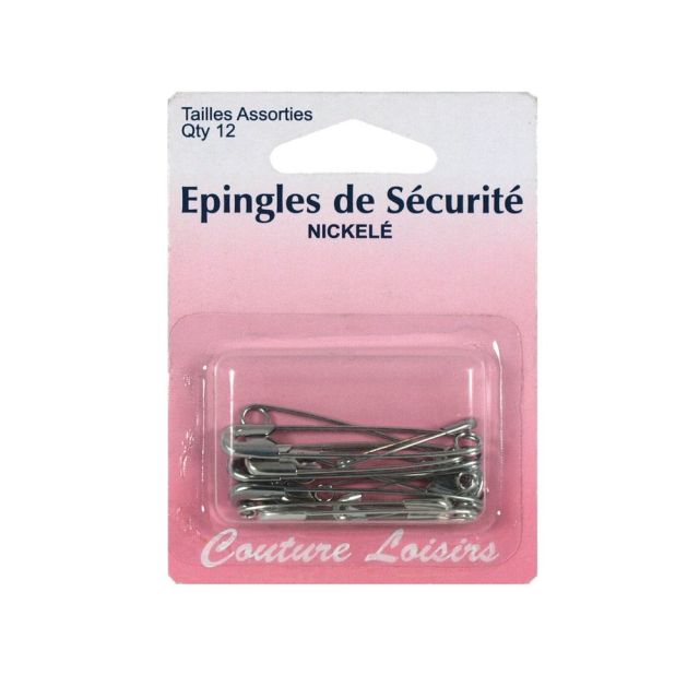 Epingles de sécurité nickelées assorties x12