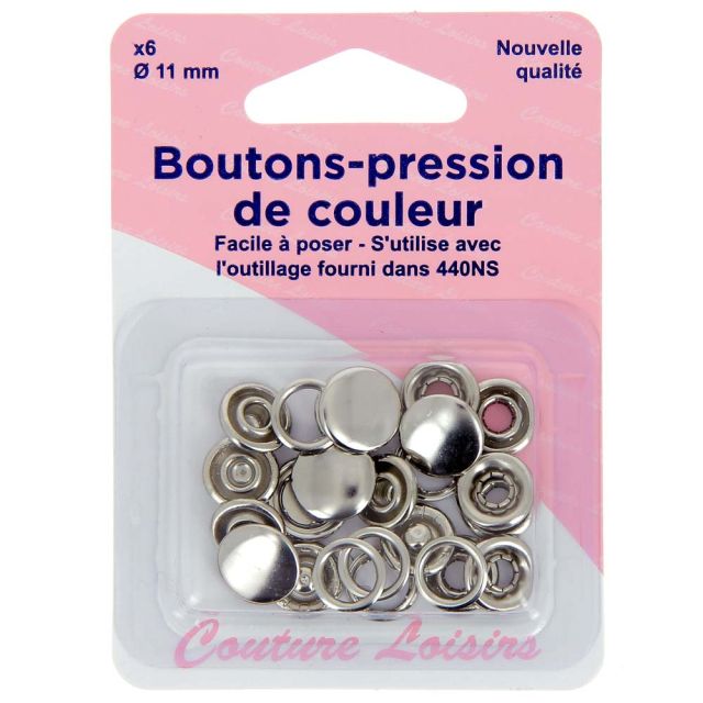 Boutons pressions 11 mm Argent x6