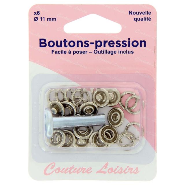Boutons pressions anneau 11 mm Argent avec outil de pose
