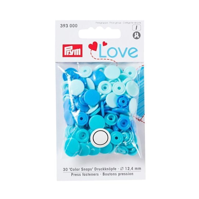 Boutons pression Prym Colors Snaps Love bleu - Sachet 30 boutons