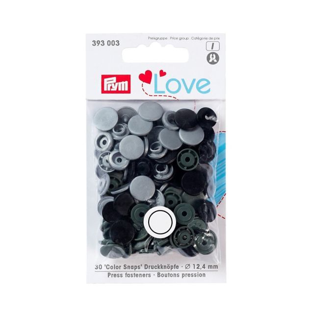 Boutons pression Prym Colors Snaps Love gris - Sachet 30 boutons