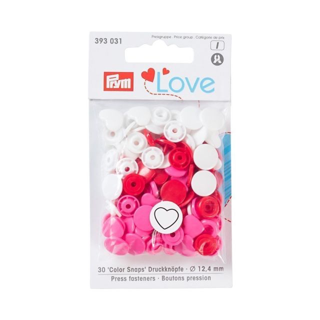 Boutons pression Prym Colors Snaps Love coeur rouge et blanc - Sachet 30 boutons