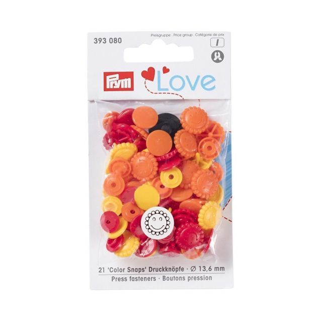 Boutons pression Prym Colors Snaps Love fleur orange et jaune - Sachet 30 boutons