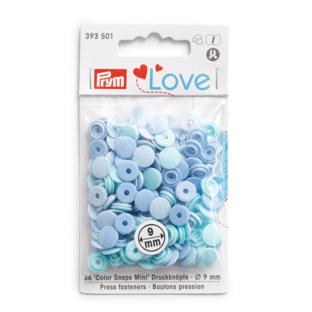 Boutons pression Prym Colors Snaps Mini Love 9mm Bleu - Sachet 36