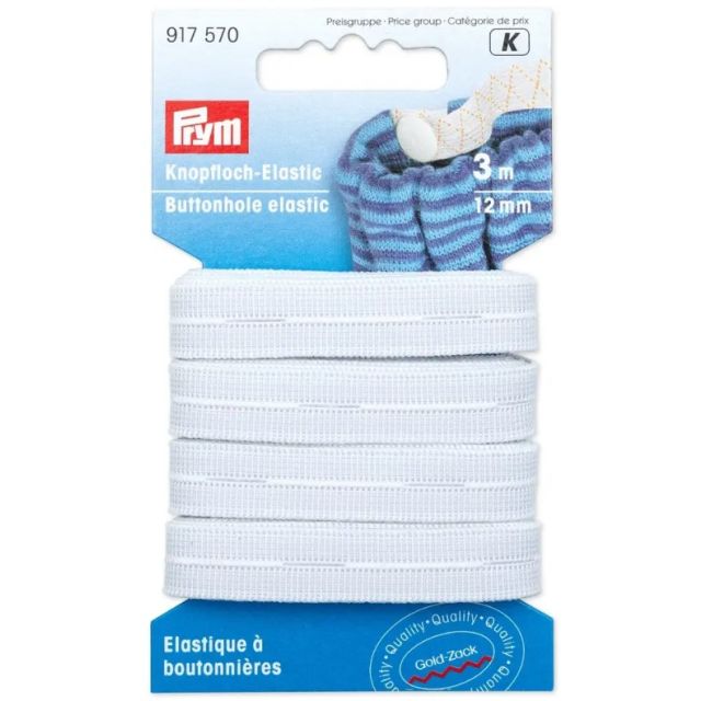Elastique à boutonnières Prym 12 mm - Blanc