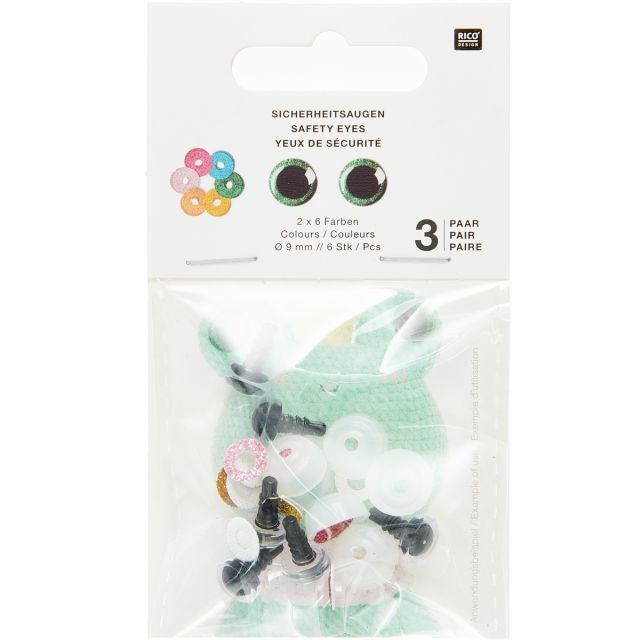 Lot de 6 Yeux de sécurité 9 mm Ricorumi - Rico Design