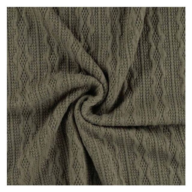 Tissu Upcycling Coupon de 170 cm Maille torsadée extensible Vert kaki