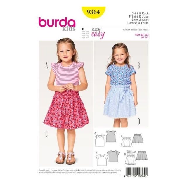 Patron Burda 9364 T-shirt & Jupe Enfant