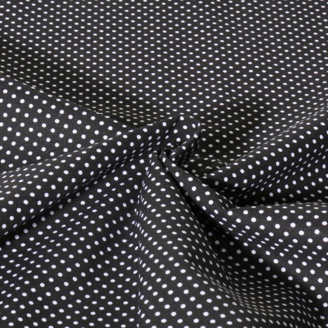 Tissu Popeline de Coton  Carmella à pois blanc sur fond Noir