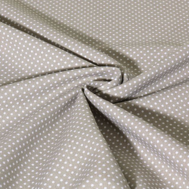 Tissu Popeline de Coton  Carmella à pois blanc sur fond Gris