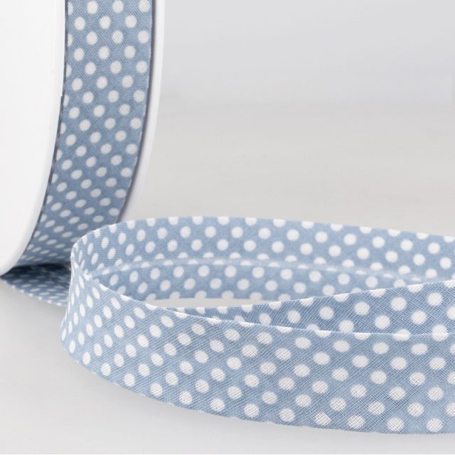 Biais imprimé coton 20 mm Ciel Mini Pois Blanc x1m