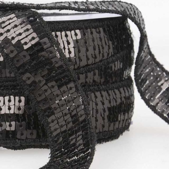 Galon Paillettes 10 mm Noir x1m