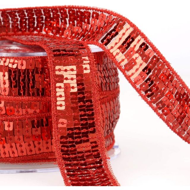 Galon Paillettes 22 mm Rouge Paillettes x1m