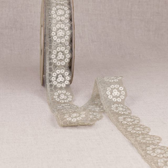 Ruban Dentelle pailleté 30 mm Blanc x1m