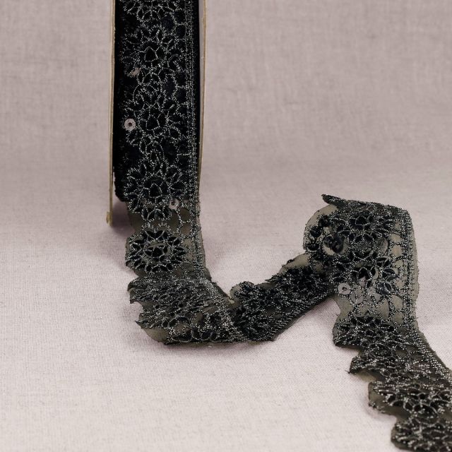 Ruban Dentelle pailleté 30 mm Noir x1m