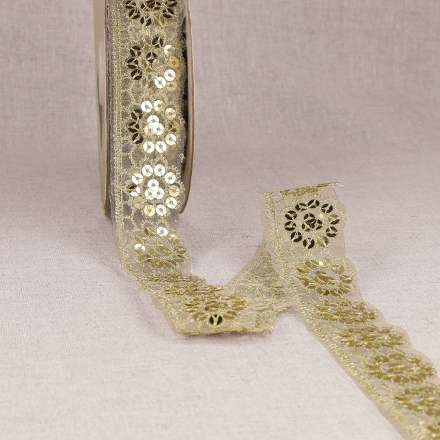 Ruban Dentelle pailleté 30 mm Or x1m