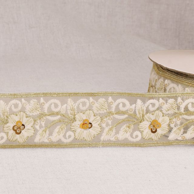 Galon brodé Paillettes 45 mm Blanc x1m