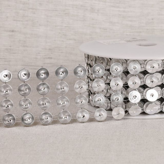 Galon paillettes 55 mm 4 rangs Argent x1m