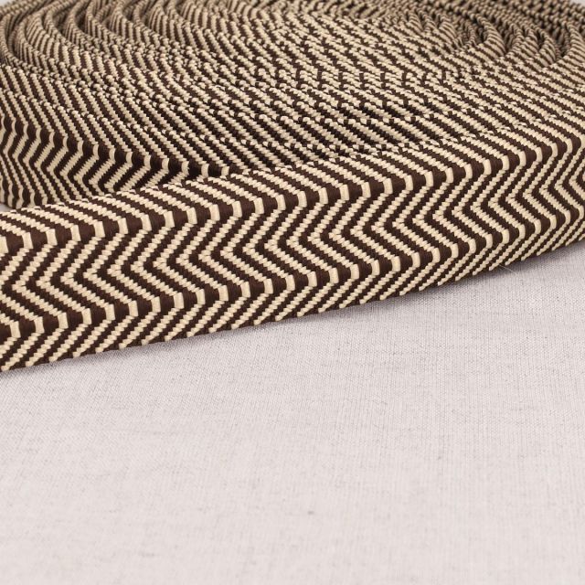 Sangle Double chevrons 38 mm  Marron café x1m