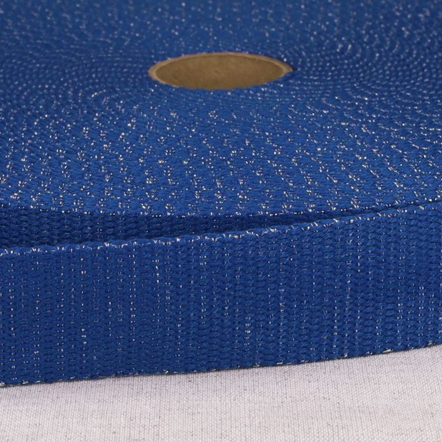 Sangle Polyester Lurex aspect Coton 30 mm Bleu roi x1m