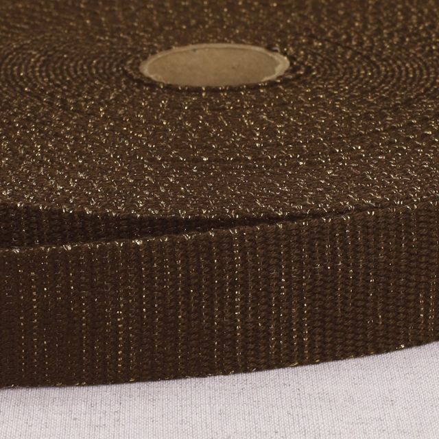 Sangle Polyester Lurex aspect Coton 30 mm Marron Chocolat x1m