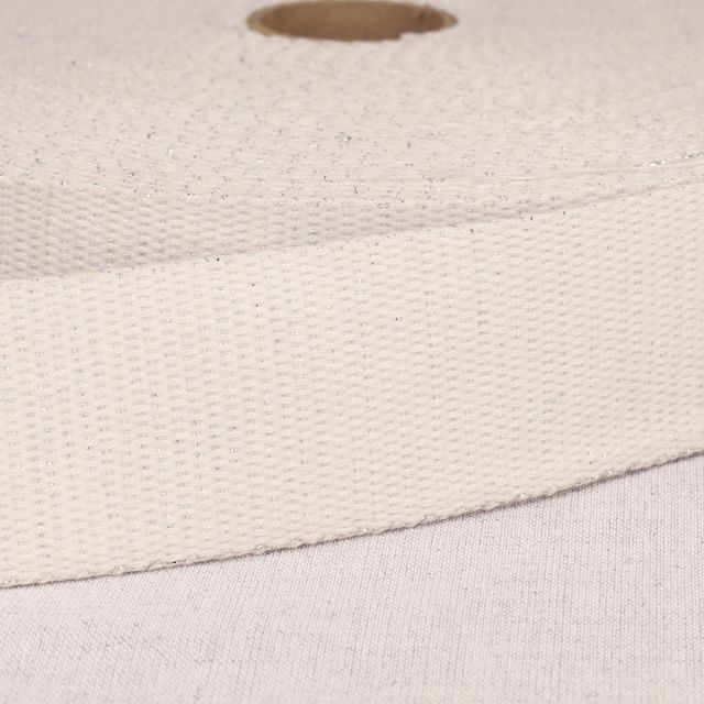 Sangle Polyester Lurex aspect Coton 40 mm Blanc x1m