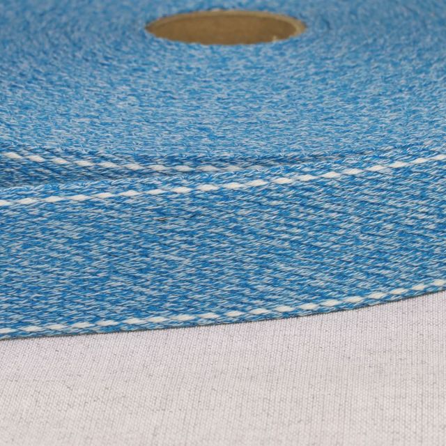 Sangle chinée point sellier 30 mm Bleu x1m
