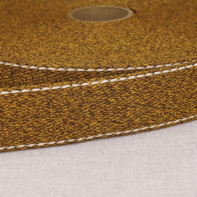 Sangle chinée point sellier 30 mm Moutarde x1m