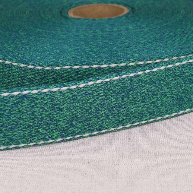 Sangle chinée point sellier 30 mm Vert et bleu x1m