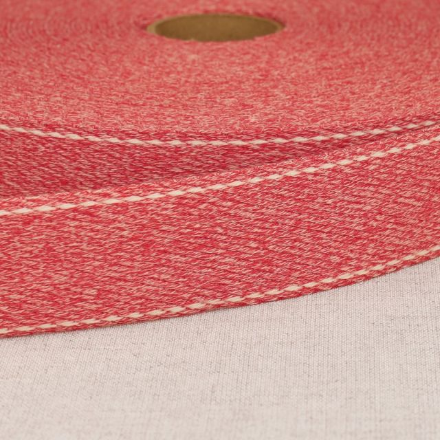 Sangle chinée point sellier 30 mm Rouge x1m