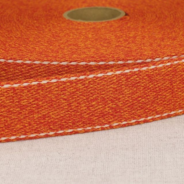 Sangle chinée point sellier 30 mm Orange x1m