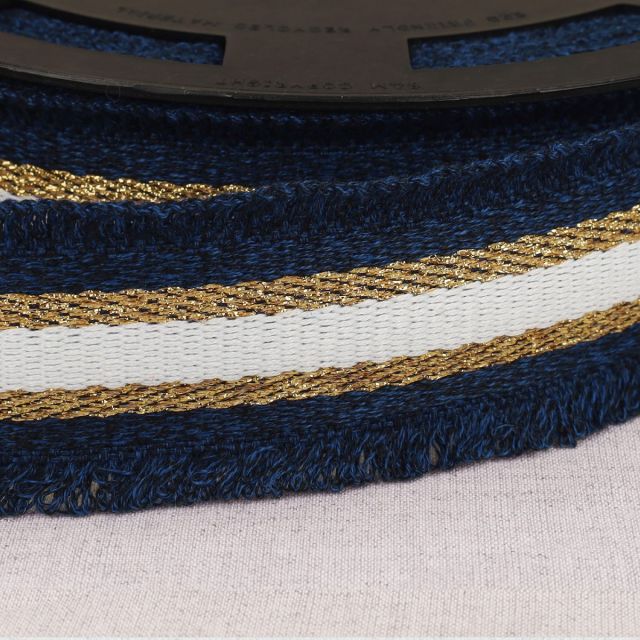 Sangle frangette Lurex 50 mm Bleu marine x1m