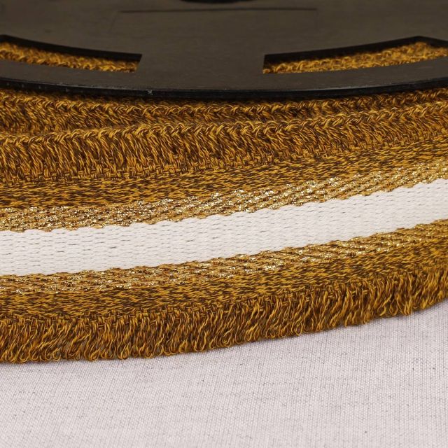 Sangle frangette Lurex 50 mm Moutarde x1m