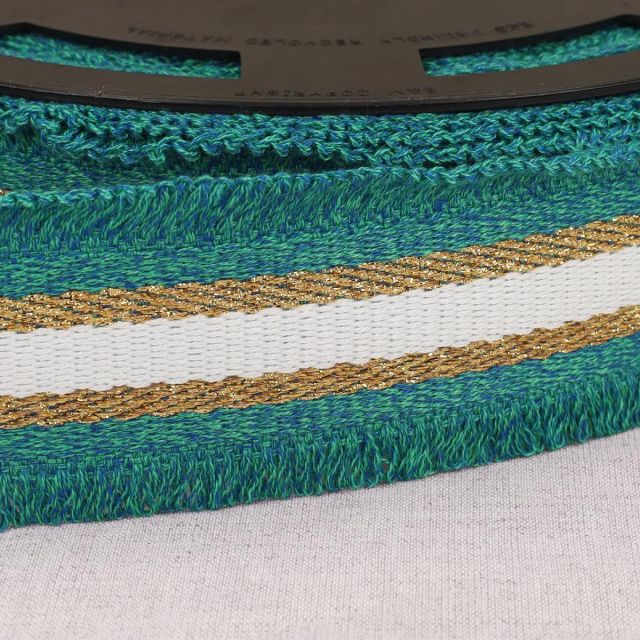 Sangle frangette Lurex 50 mm Bleu et vert x1m