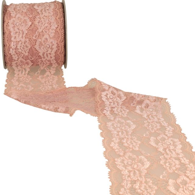 Dentelle Rachel fleurs Saumon - 100 mm