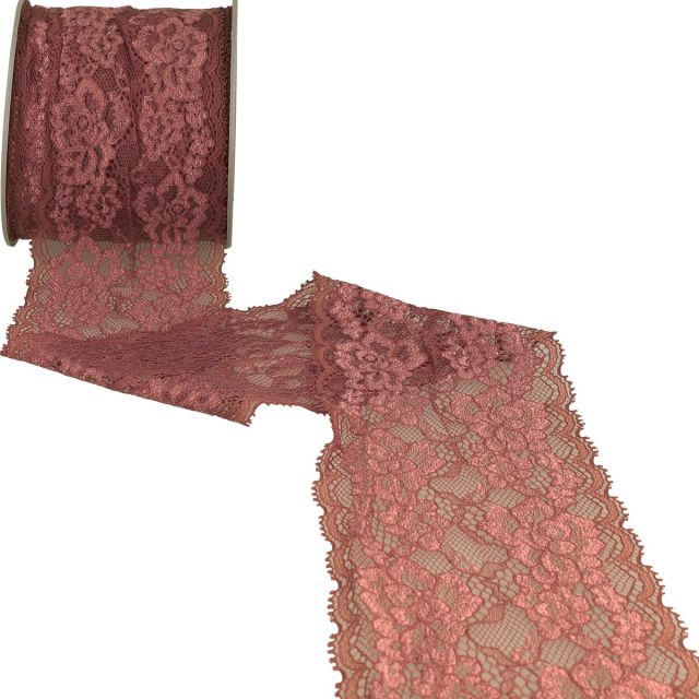 Dentelle Rachel fleurs Vieux rose - 100 mm