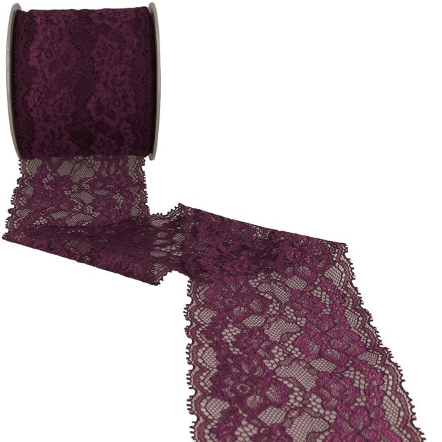 Dentelle Rachel fleurs Prune foncé - 100 mm