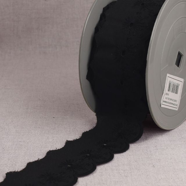 Ruban Broderie anglaise 48 mm soleil Noir x1m