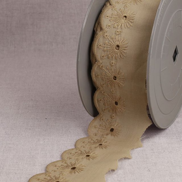 Ruban Broderie anglaise 48 mm soleil Beige x1m