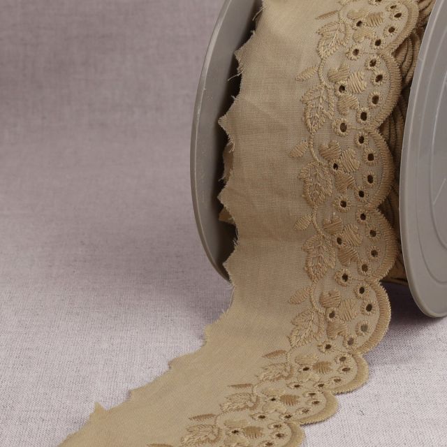 Ruban Broderie anglaise Fleuris Beige x1m