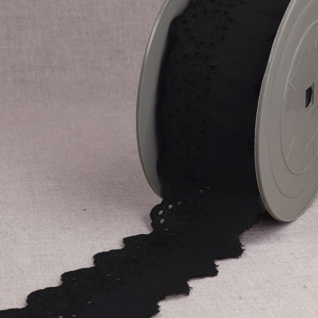 Ruban Broderie anglaise 52 mm coeurs Noir x1m