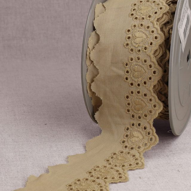 Ruban Broderie anglaise 52 mm coeurs Beige x1m