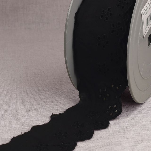 Ruban Broderie anglaise petites fleurs 50 mm Noir x1m